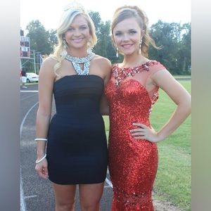 Black Sherri Hill Bandage Rhinestone Neck Dress